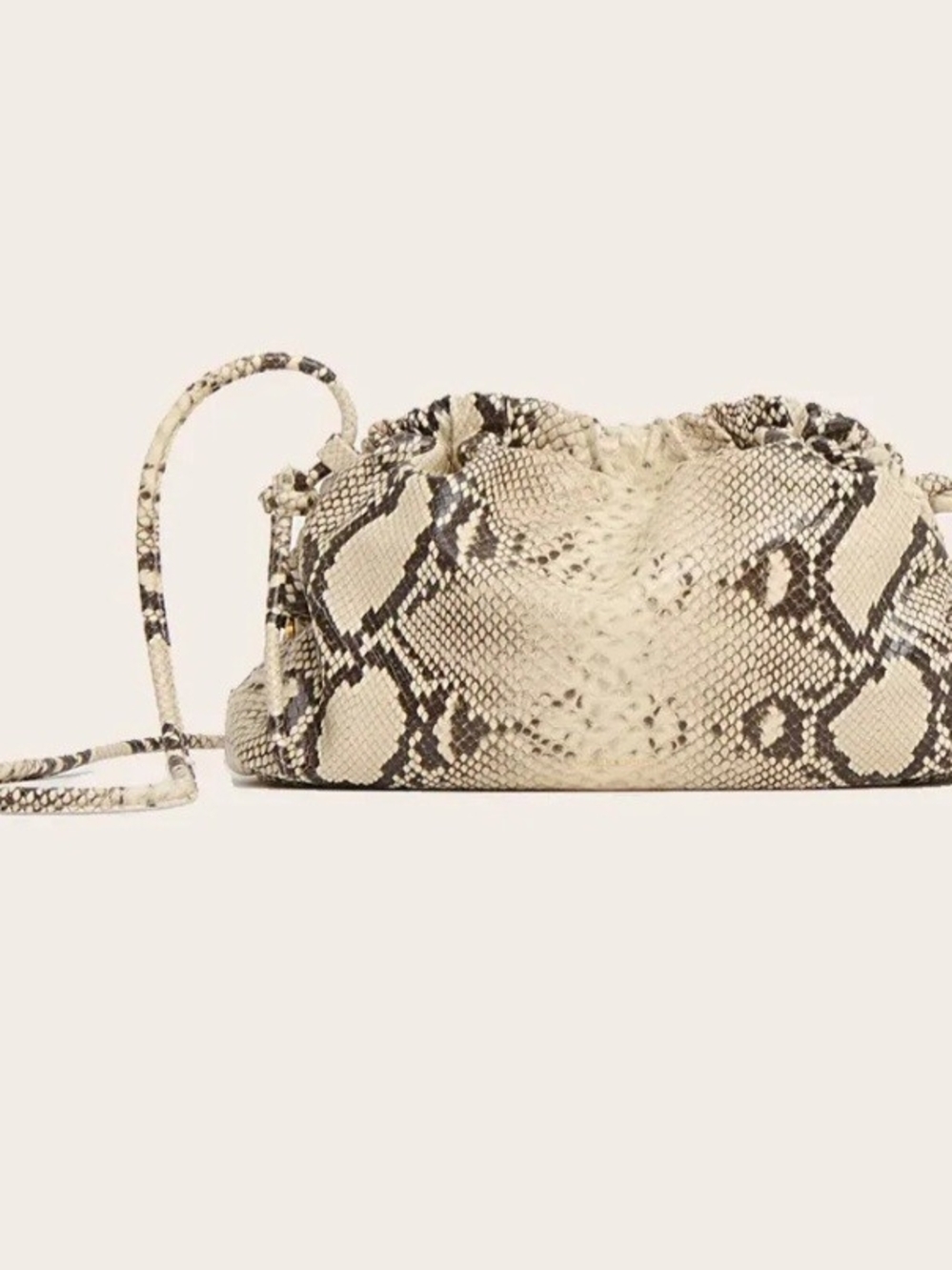 Mansur Gavriel Snake-Print Drawstring Crossbody Bag in Beige sold out NWT